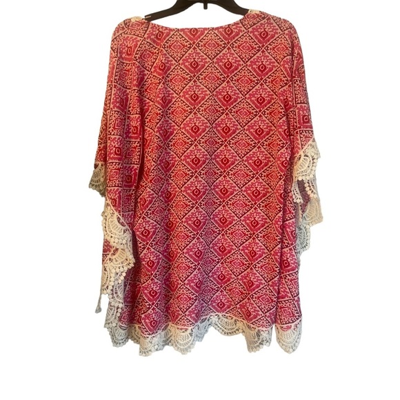 Nikki Poulos Geo Print Boho Crotchet Tunic Coverup Poncho Oversized Fit - Picture 2 of 12